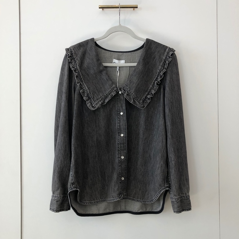 Ganni | Ruffled Organic Cotton And Lyocell-blend Denim Top In Sharkskin